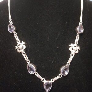 Amethyst 5 Stone Necklace - .925 Sterling Silver